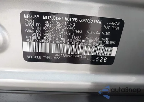 2025 Mitsubishi Eclipse Cross Black Edition S-Awc/Se S-Awc/Sel S-Awc from USA, damaged, VIN JA4ATWAA2SZ007949